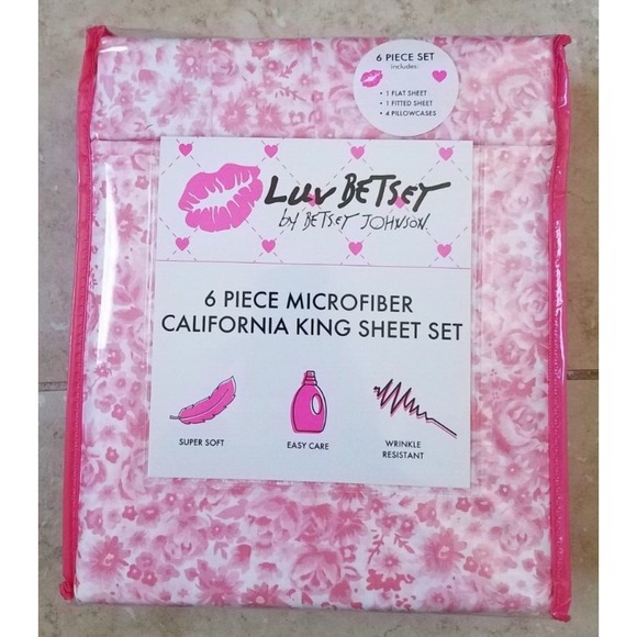 Luv Betsey by Betsey Johnson Cal King Sheet Set 6pc Pink Lush Floral NEW